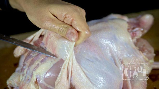 Снятие кожи с курицы Снятие кожи с курицы