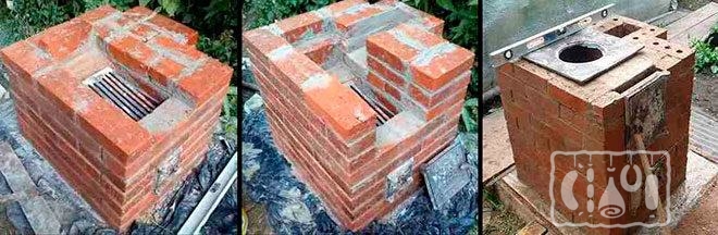Внешний вид топки коптильни Топка коптильни из кирпича на разных этапах постройки